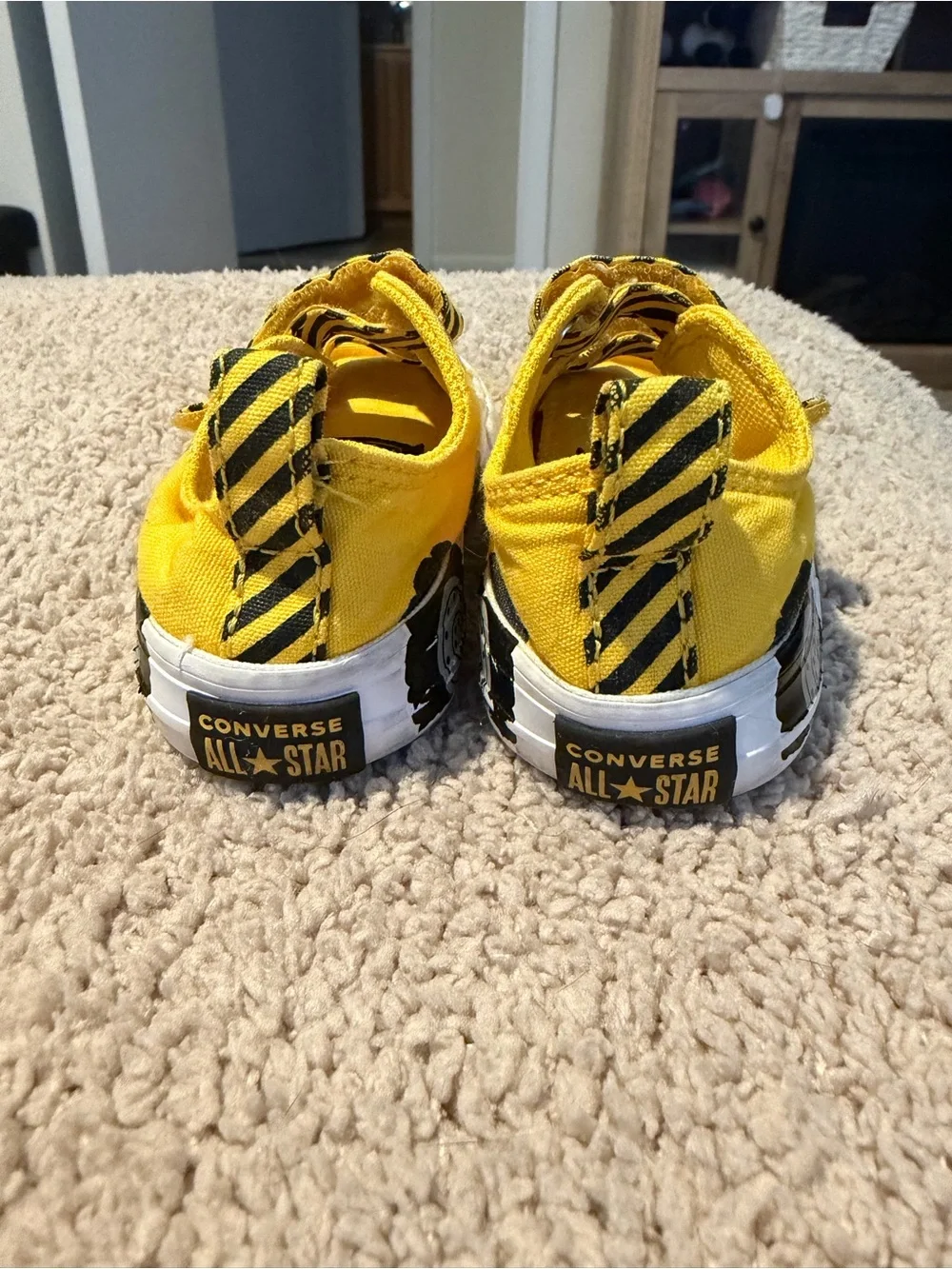 ConverseKids Yellow Canvas Sneakers with Black Striped Velcro and Painted Wheels